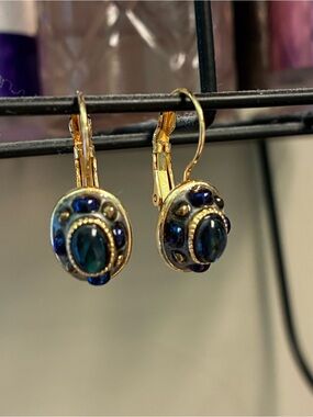 Michal Golan Gold-Tone Earrings with Deep Blue Oval Stones